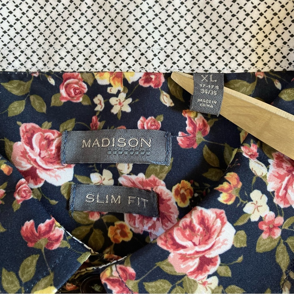 2 Madison Floral Slim Fit Button Up Shirt Long Sleeve Mens Size XL 17-17.5 34/35 - Picture 5 of 12